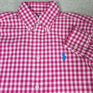 Ralph Lauren Pink and White Gingham Button-Down Shirt with Blue Pony